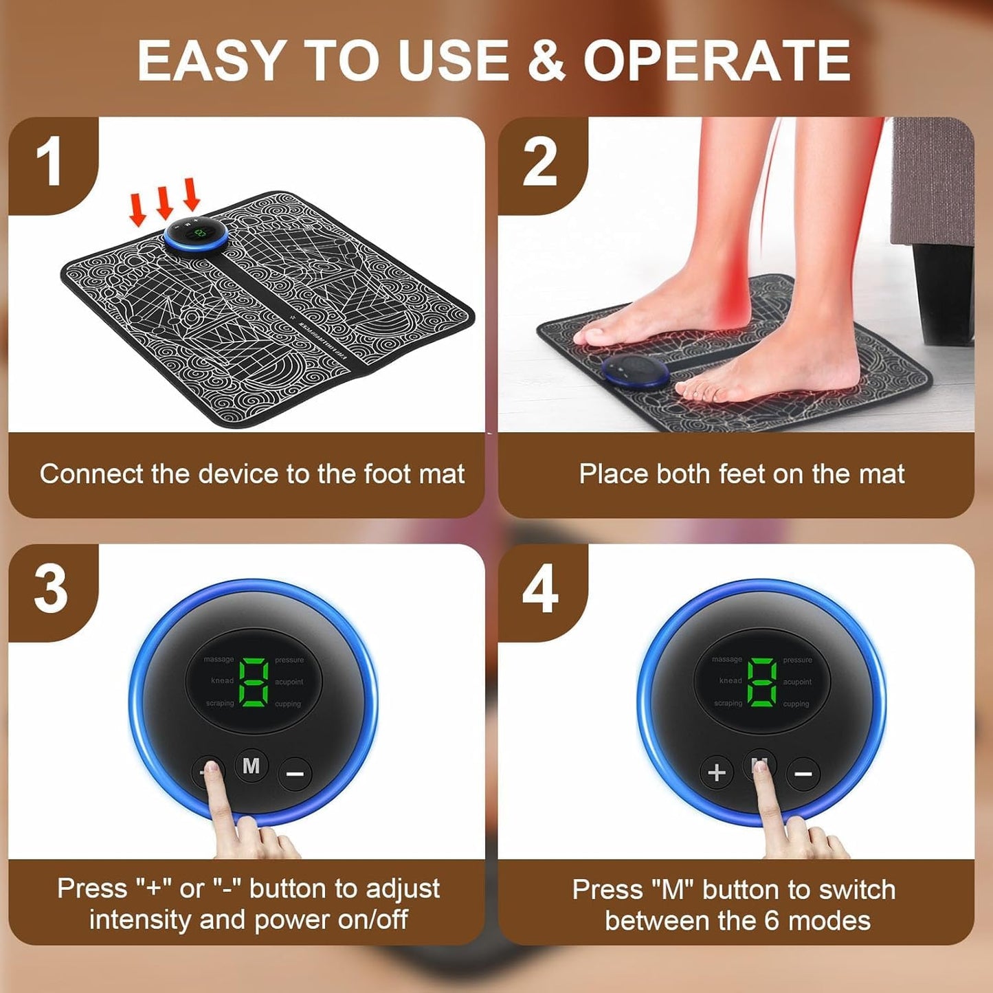 EMS Foot Massager for Pain and Circulation - 6 Modes & 9 Levels