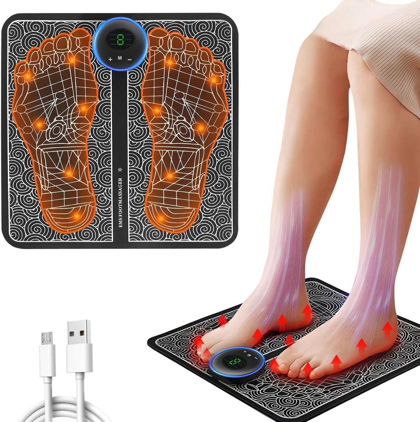 EMS Foot Massager for Pain and Circulation - 6 Modes & 9 Levels