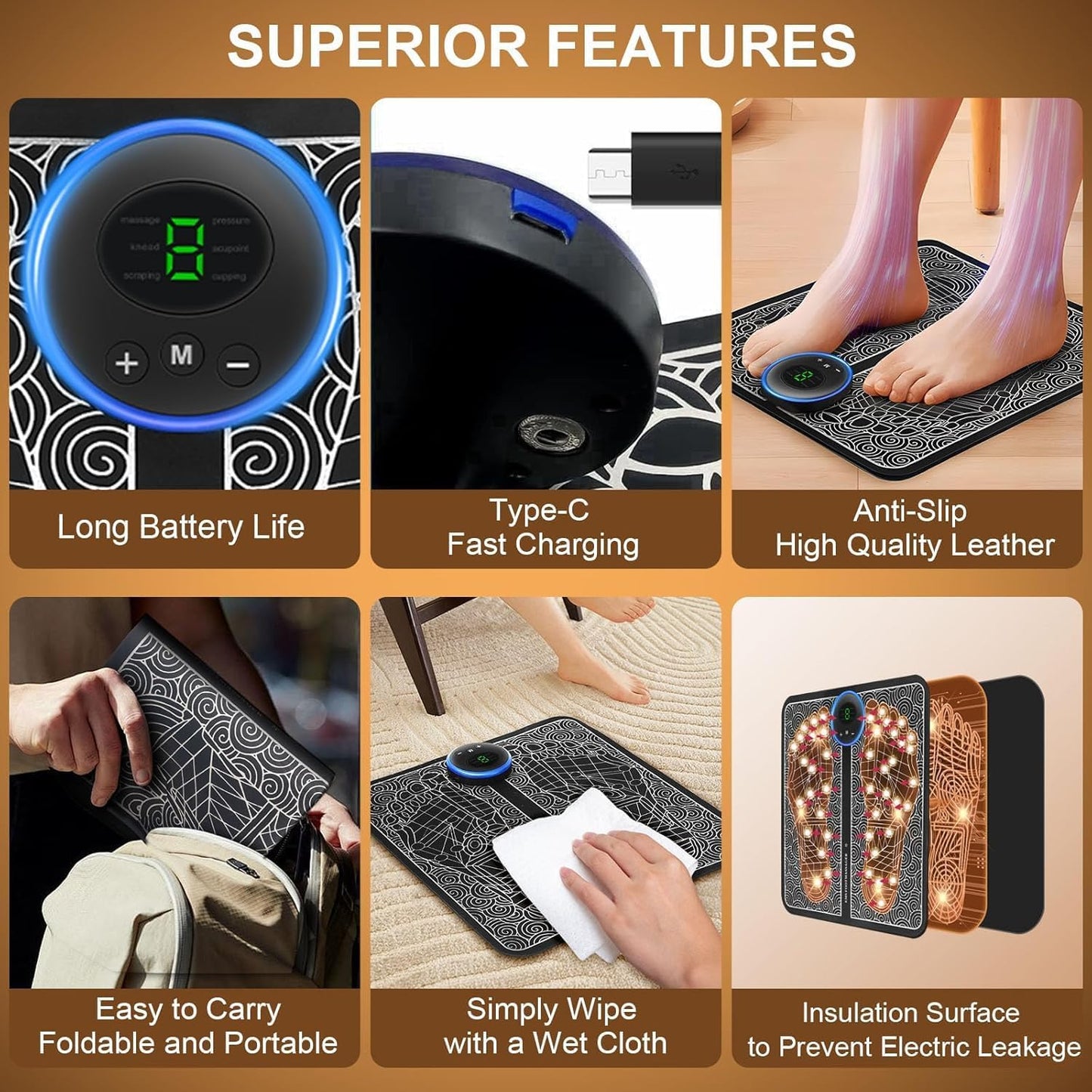 EMS Foot Massager for Pain and Circulation - 6 Modes & 9 Levels